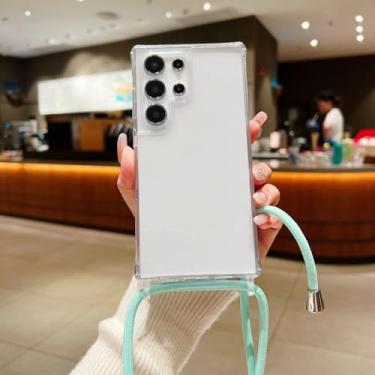 Imagem de Capa transparente com alça para samsung galaxy, s24 ultra s20 s21 s23 fe s22 plus a55 a35, capa de cordão transversal, verde menta, para a33 5g