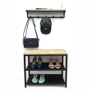 Imagem de Kit Sapateira e Cabideiro Strassis Design SD-5003-60 Metal e Madeira Cor: Preto