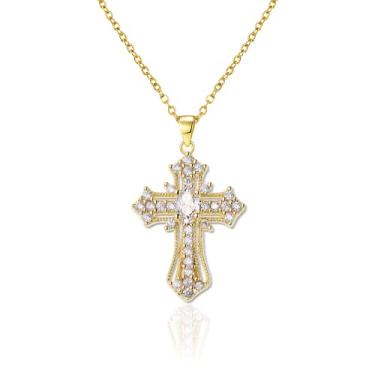 Imagem de Agriajun Colar com pingente de cruz para mulheres, homens e meninas - Fantasia cristã gótica católica joia cruzada - Corrente hipoalergênica delicada de aço inoxidável presente de Natal de Ação de Graças, Prata esterlina, Zircônia cúbica