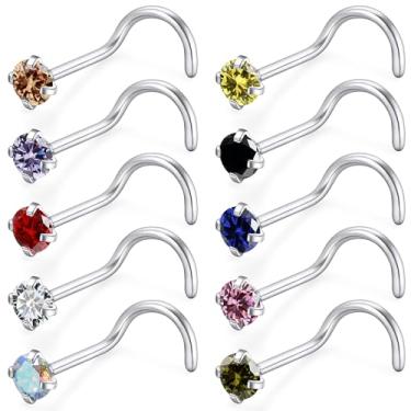 Imagem de Gnznzko 18G 20G 22G Anéis de nariz de titânio de aço inoxidável para mulheres anéis de nariz em forma de L brincos de nariz parafuso piercing de nariz joias para mulheres CZ 1,5 mm 2 mm 2,5 mm 3 mm 10