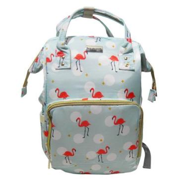 Imagem de Mochila Maternidade Azul Claro Bolsa Bebe Flamingo Impermeavel - ABMID