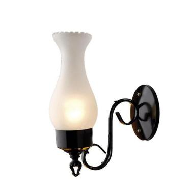 Imagem de Arandela Colonial Texas Tipo Lampião 270 em Aço com Vidro Fosco Preto 