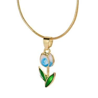 Imagem de Kicomvi Colar de tulipa dourada com pingente de flor de tulipa delicado delicado colar de flor de tulipa para mulheres meninas mãe esposa amizade joias, Zinco, liga de zinco.