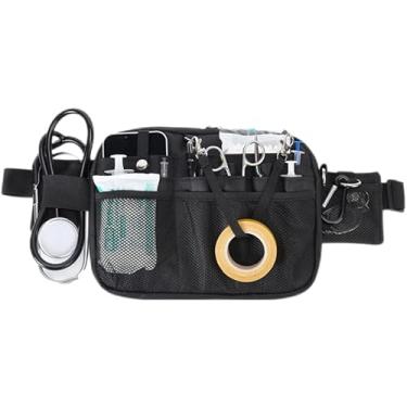 Imagem de Pochete organizadora de enfermeira, bolsa para quadril, bolsa de cintura com vários compartimentos e suporte de fita para kit de cuidados com tesouras médicas (preto)