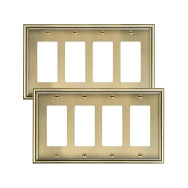 Imagem de TREEWELL Pacote com 2 placas de cobertura decoradora quádrupla, placas decorativas de liga de zinco e tampas de tomada, placa de parede de 4 grupos para tomadas elétricas, receptáculo, tomada GFCI,