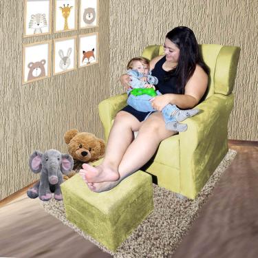 Imagem de Poltrona Amamentação Descanso Fixa C/ Puff Stella Amarelo