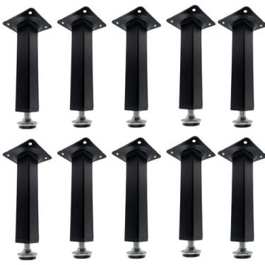Imagem de Kit 10 Pé Para Móveis Regulável Quadrado Preto 15cm em Metal - RENNA