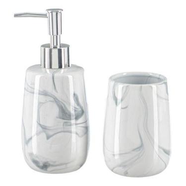 Imagem de Kit Lavabo Banheiro Luxo Saboneteira Líquida Escova / 483 - PGB