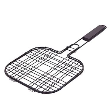 Imagem de Mimo Style Grelha Multiuso Para Churrasqueira 49cm, Feita Inteiramente em Aço Inoxidável na Cor Preta. Possui um Sistema de Abertura Para Que Você Grelhe os Alimentos