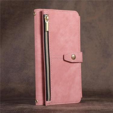 Imagem de HJZSZX Para Samsung A54 Lanyard Couro Zipper Wallet Phone Case (Para Samsung A54/Rosa)