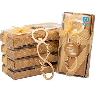 Imagem de Abridor de garrafas Love Forever - 50 pacotes de lembrancinhas de festa de casamento para convidados, lembrança, chá de panela, presente de devolução, decorações e suprimentos de festa de aniversário (dourado)