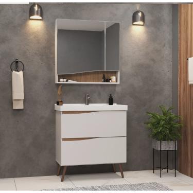 Imagem de Gabinete para Banheiro com Pés 02 Gavetas 02 Portas e Lavatório Lille