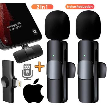 Imagem de Microfone Lapela Duplo Sem Fio Profissional 2 Em 1 Wireless