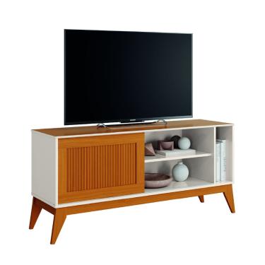 Imagem de Rack Bancada Para TV Até 55 Polegadas 1,36m Ripado Impressão 3D 1 Porta Off White/Cedro Aruba edn