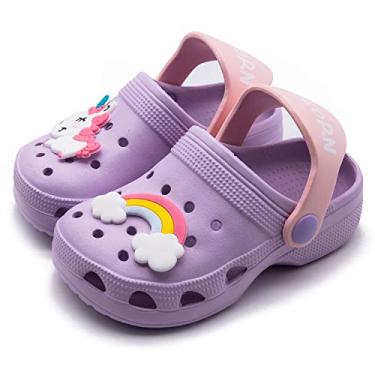 Imagem de Namektch Pantufas infantis para crianças pequenas, antiderrapantes, meninas, meninos, tamancos deslizantes, leves, para jardim, praia, piscina, chuveiro, Unicórnio roxo, 19-20