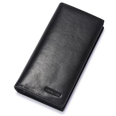 Imagem de HISCOW Carteira longa dobrável com 15 compartimentos para cartão de crédito – couro de bezerro italiano, Couro curtido vegetal preto, 6.97"H x 3.5"W x 0.98"D, Estilo italiano
