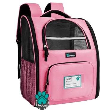 Imagem de Mochila de transporte de animais de estimação PetAmi Deluxe para pequenos gatos e cães, filhotes | Design ventilado, entrada de dois lados, recursos de segurança e suporte de almofada nas costas | para viagens, caminhadas, uso ao ar livre (rosa)