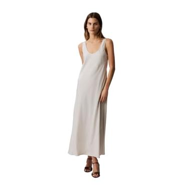 Imagem de Calvin Klein Vestido feminino midi de sarja de viscose, Aveia, 50