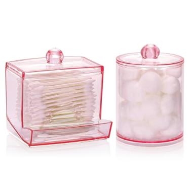 Imagem de Tbestmax Dispensador De Cotonetes, Recipiente Grande Para Bolas Algodão 10/12 Oz, Organizador Potes Plástico Botica, Discos Redondos, Palitos Fio Dental - Rosa