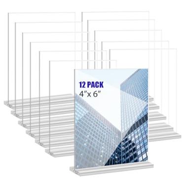 Imagem de KOOLDE Suporte De Acrílico Para Placas 4X6 Polegadas, Pacote Com 12 Unidades, Mesa Em Formato T, Vertical, Dupla Face, Transparente, Porta-Cartão Restaurantes, Escritórios, Lojas E Casamentos