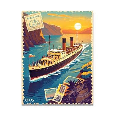 Imagem de Quadro náutico envelhecido decoração vintage italiano navio a vapor impressão em tela - carimbo de papel envelhecido 50 x 65 cm