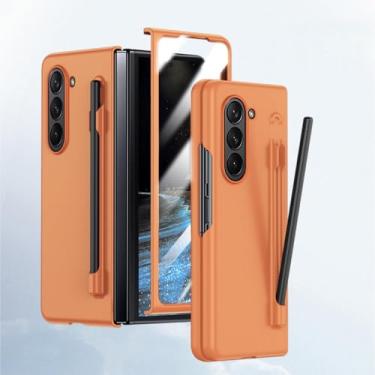 Imagem de HOULEE Capa para Samsung Galaxy Z Fold 5 com caneta S e protetor de tela, capa de telefone amigável para a pele com suporte para S Pen carregamento sem fio, capa protetora completa para PC para Galaxy