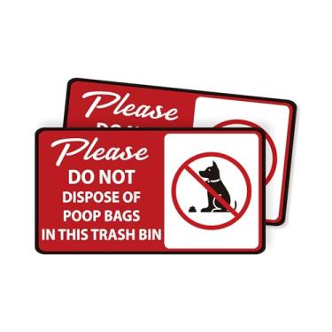 Imagem de 2 peças "Please Do Not Dispose Poop Bags in This Trash Bin Stickers, autoadesivos, à prova de intempéries, não jogue o saco de cocô de cachorro na placa de lixo, adesivos de lata de lixo para casa