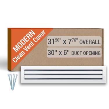 Imagem de FA-STAR Clean Modern Tampa de ventilação AC 30 x 6 (recorte de abertura do duto) - Saída de ar branca decorativa - Difusor de slot linear padrão - Grade de registro para teto, paredes e pisos - Todo
