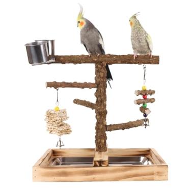 Imagem de Poleiro Para Pássaros - Brinquedo Comedouro Para Aves Com Copos Alimentadores,Brinquedos Resistente a Mastigação para Periquitos com Estação de Alimentação para Treino em Ambientes Internos e Externos