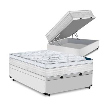 Imagem de Cama Box Baú Casal Tecido Sintético Branco Com Colchão Toronto Molas Ensacadas Branco D33