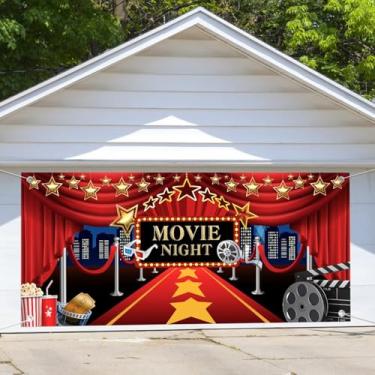 Imagem de Tema Noite de Cinema Festa Decoração de Porta de Garagem Fundo Vintage Filme Noite Festa de Aniversário Evento Cerimônia Noturna Foto Cabine Decoração de Festa Banner Capa 35 x 1,5 m