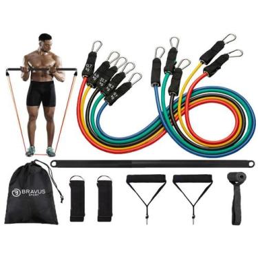 Imagem de Kit Tubing Pro Elástico Extensor 68Kg Com Barra Exercícios - Bravus Sp