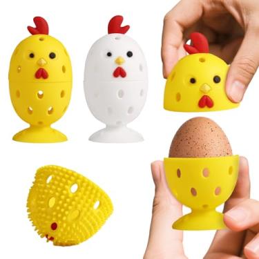 Imagem de wonlex 4 peças de limpador de escova de ovos multiuso ferramenta de limpeza rotativa de frutas e vegetais para ovos frescos, lavadora de ovos de galinha e pato reutilizável (branco + amarelo)