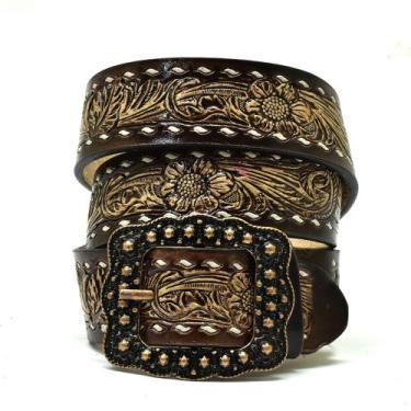 Imagem de Cinto Feminino Em Couro Atrevidu's Country Flor Do Oeste, Queimado, 10