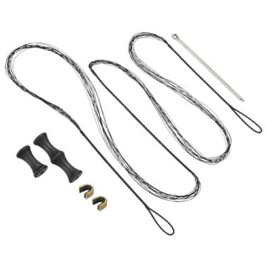 Imagem de PATIKIL Substituição de corda de arco de 162 cm, acessórios de cordas de arco para tiro com arco 12 fios com protetor de dedo e 2 pontos de fixação de latão para arco longo recurvo tradicional, preto
