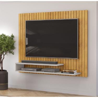 Imagem de Painel Ripe com Ripado Decorativo e 2 Prateleira de 15mm - Cedro/Bali DJ Móveis