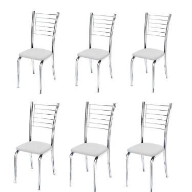 Imagem de Kit 6 Cadeiras Iara Cromada para Cozinha corino Branco
