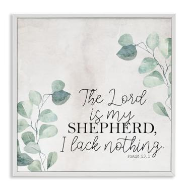 Imagem de Stupell Industries The Lord Script with Eucalyptus White Framed Giclee Art Design por Kim Allen, 12 x 12