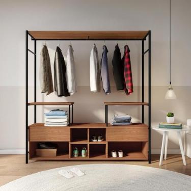 Imagem de Guarda-Roupa Closet Modulado Jaén Casal 2 GV Madeira e Preto - Mobly