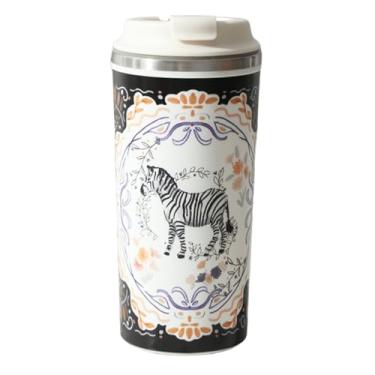 Imagem de 300 ml e 450 ml, 286.3 g e 430.9 g, aço inoxidável 304 e revestimento de cerâmica caneca de café interior, acompanha xícara de café com uma base de ventosa, abertura de tampa com um clique, dois