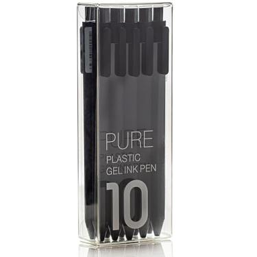 Imagem de czxwyst Canetas de tinta de gel retráteis de toque macio 0,5 mm ponta fina (cor preta, pacote com 10 unidades de tinta preta)