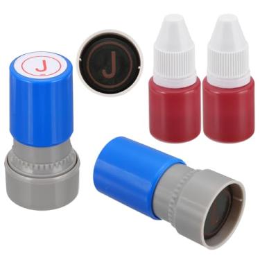 Imagem de PATIKIL Carimbos de letras, autotinta, 2 peças, alfabeto J, personagem, professor, tinta com refil de tinta para caderno de aula, scrapbook, artesanato, azul