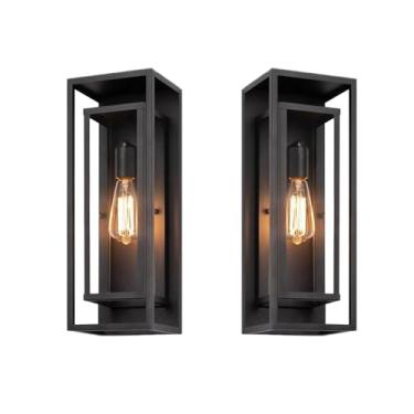 Imagem de KsDhewi Pacote Com 2 Luminárias De Parede Para Áreas Externas 18" (45 Cm), Arandela Grande Preta À Prova D'Água Externas, Suporte Antiferrugem Varanda Vidro Transparente, Soquete E26
