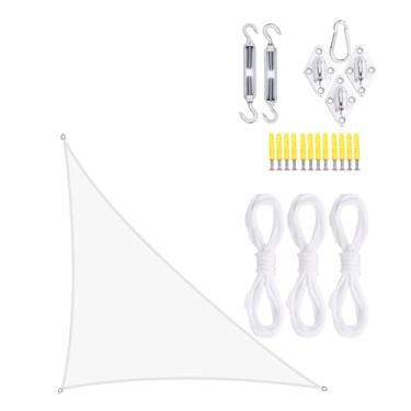 Imagem de TBATM Grande Jardim Sombra Vela Impermeável 5x5x7.1m Toldos,Triângulo Sol Sombra Vela 95% Uv Bloco,Triângulo Sol Toldo com Kit de Fixação,Vela Parasol para Pátio Varanda Piscina Bbq,White