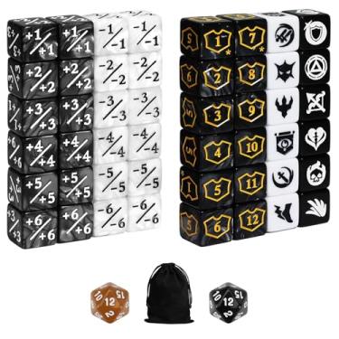 Imagem de FourDragons 50 Pieces Abilities Keywords Counter Dice MTG Dice Plus 1 Counters Bulk Creature Stats Buff Tokens Dice Set, Compatible with MTG, TCG, Magic Card Games Accessories