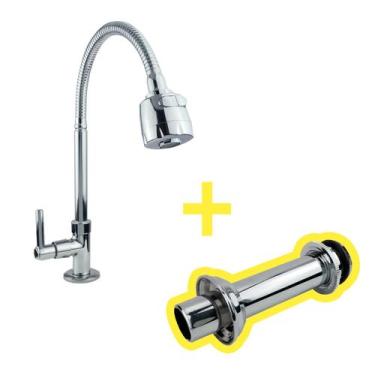 Imagem de Torneira Gourmet Cozinha Bancada Mesa Pia Cano Inox Flexível + Tudo Li