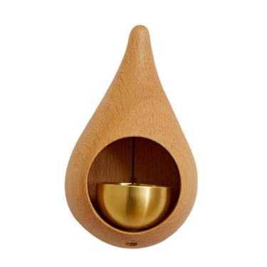 Imagem de WeiLaiKeQi Campainha de porta pequena para lojistas, decoração suspensa, sino de vento de boas-vindas, campainha de porta de madeira para entrada de casa, Marrom Claro