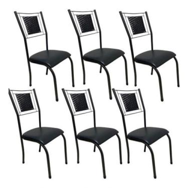 Imagem de 6 Cadeira Sala Jantar Mesa Cozinha Americana Tubo Preto - WJ MÓVEIS