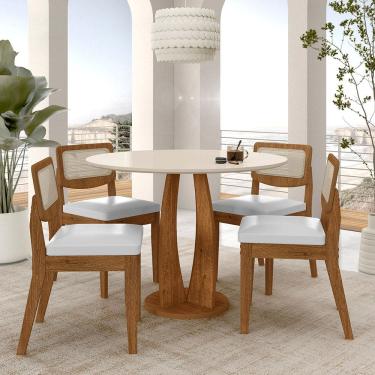 Imagem de Mesa Redonda Camogli 4 Cadeiras Sextavadas Freijó/off/corino Bco - M.a