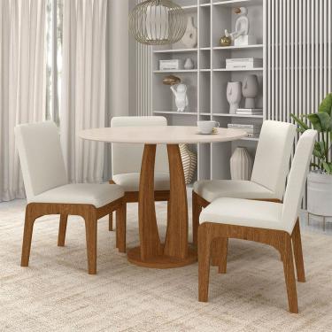 Imagem de Mesa Redonda Houston 4 Cadeiras Estofadas Freijó/off/bouclé Off - M.a